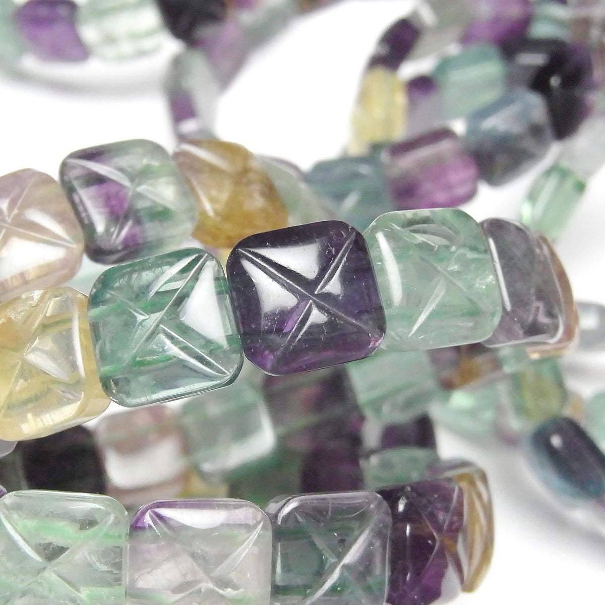Multicolor Fluorite AAA- 2-Hole Square 12x12mm 1strand beads (Bangle Bracelet)