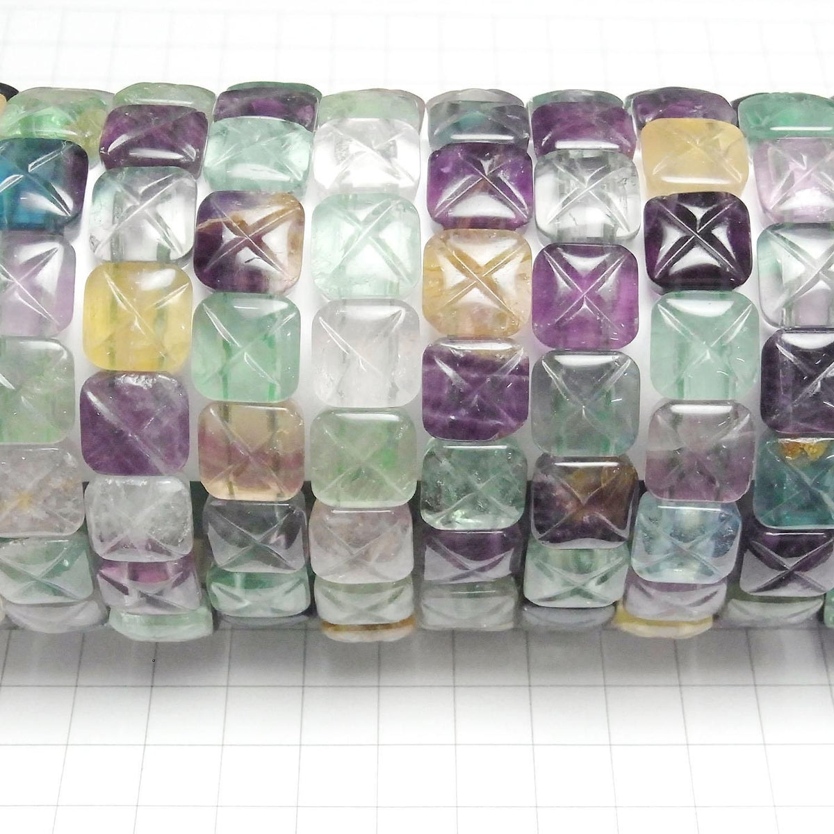 Multicolor Fluorite AAA- 2-Hole Square 12x12mm 1strand beads (Bangle Bracelet)
