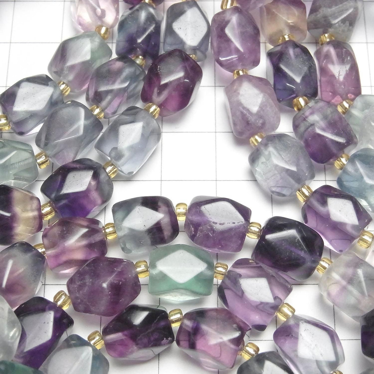 Multicolor Fluorite AAA- Rectangle Faceted Tube 1strand beads (Bracelet)