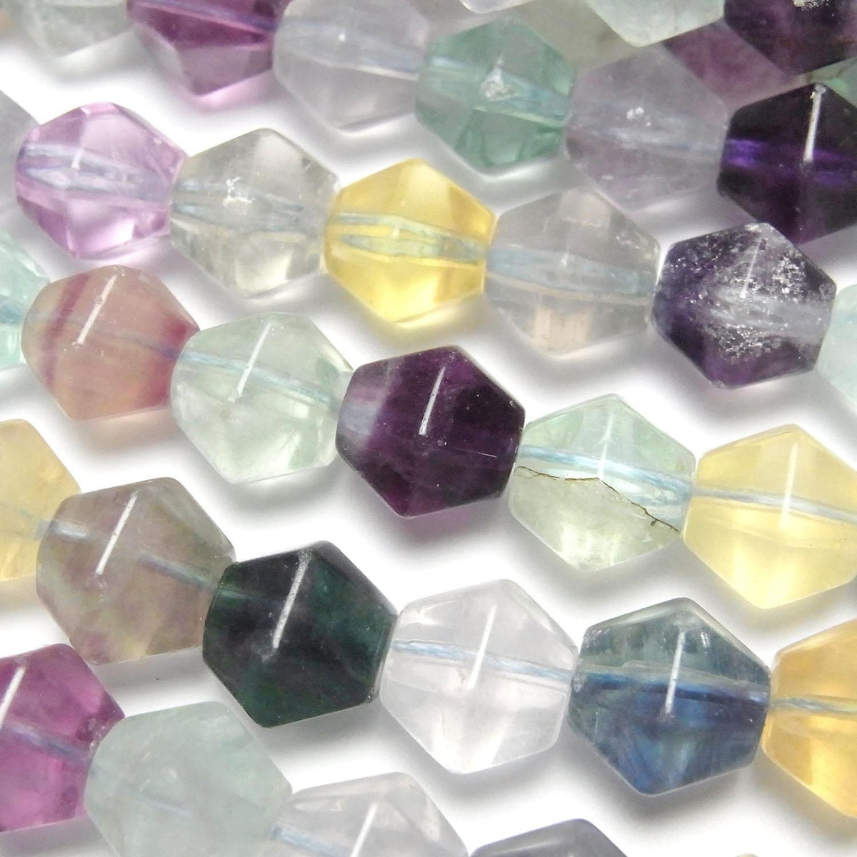 Multicolor Fluorite AAA abacus-cut beads 10x10x10mm half or 1strand beads (approx. 15 inches/36 cm)