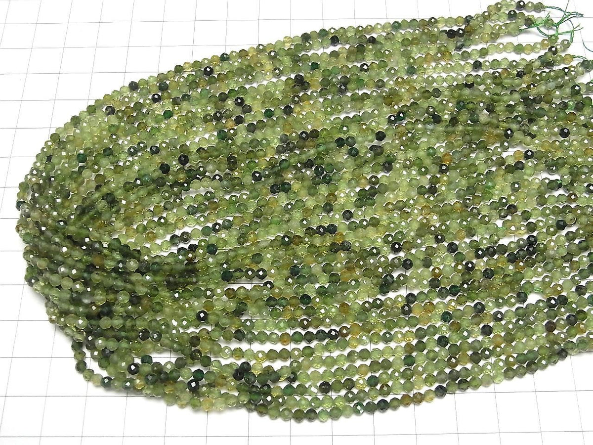Green Tourmaline AAA Faceted Round 3mm 1strand beads (approx. 15 inches/37 cm) High Quality!