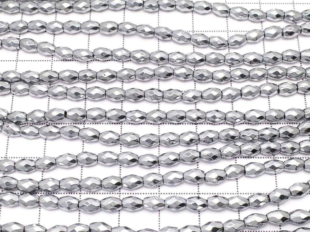 Hematite Faceted Rice Beads 5x3.5x3.5mm Silver Plated 1strand beads (approx. 15inch/37cm)
