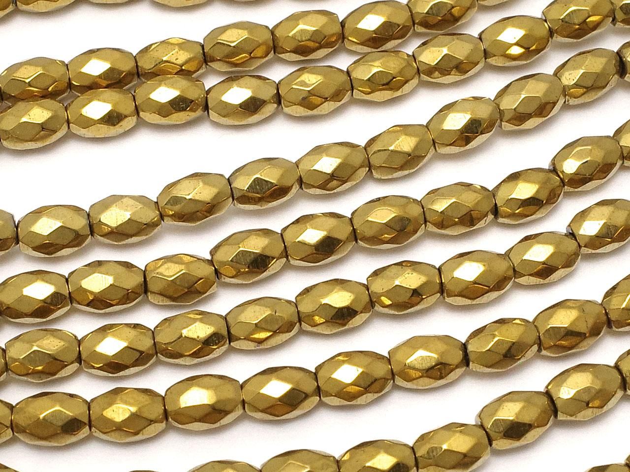 Hematite Faceted Rice Beads 5x3.5x3.5mm Gold Plated 1strand beads (approx. 14inch/35cm)