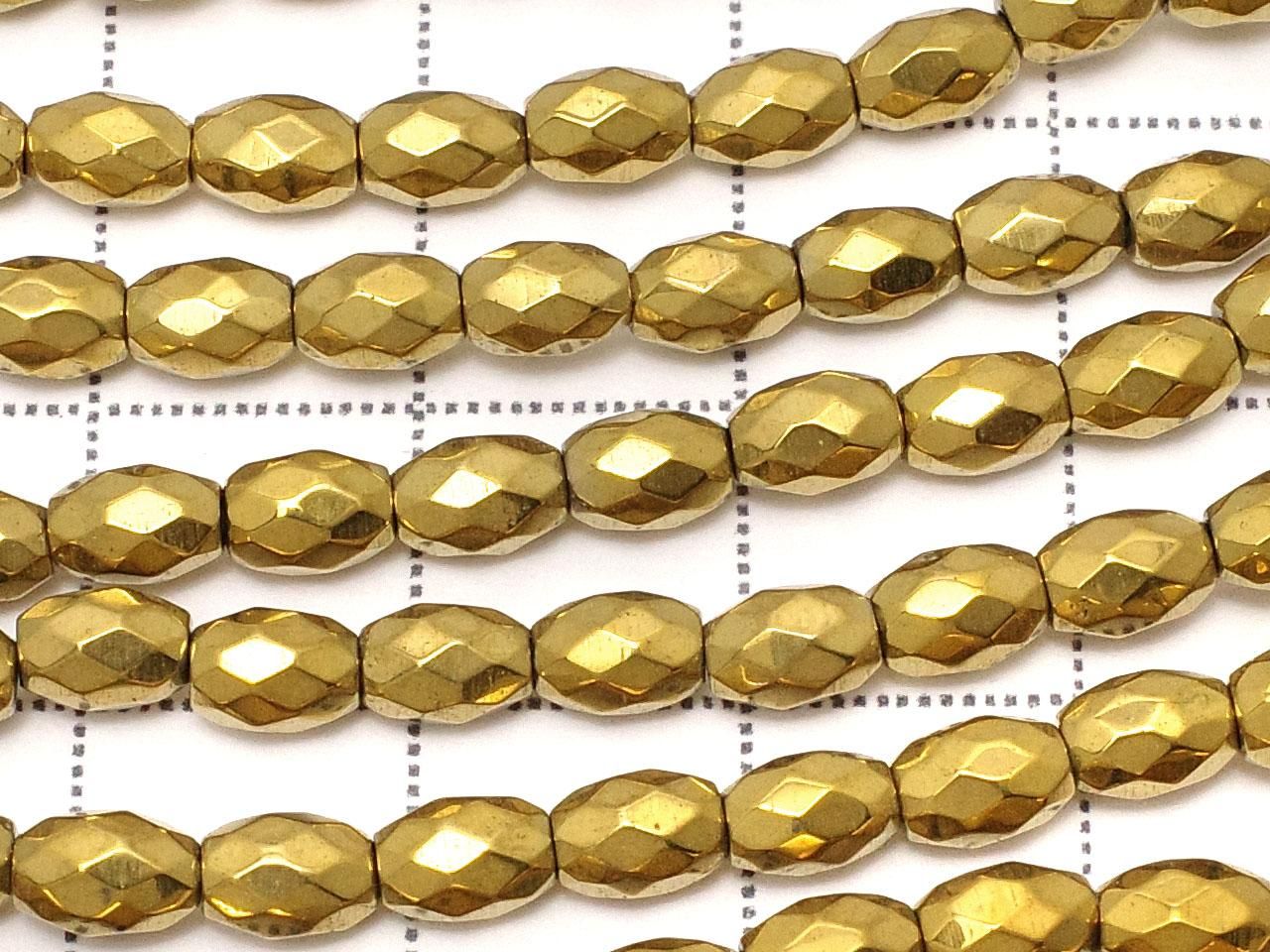 Hematite Faceted Rice Beads 5x3.5x3.5mm Gold Plated 1strand beads (approx. 14inch/35cm)