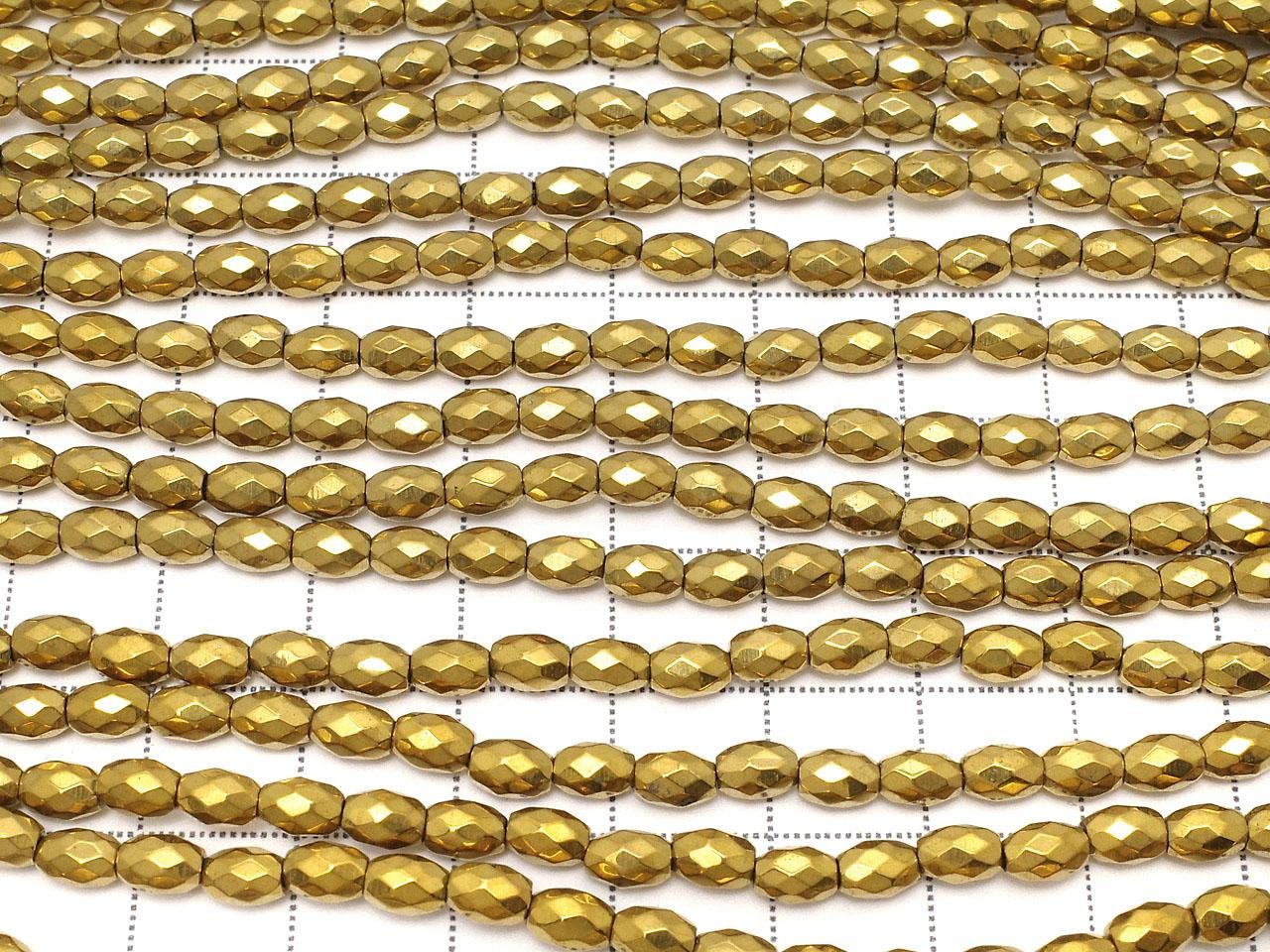 Hematite Faceted Rice Beads 5x3.5x3.5mm Gold Plated 1strand beads (approx. 14inch/35cm)