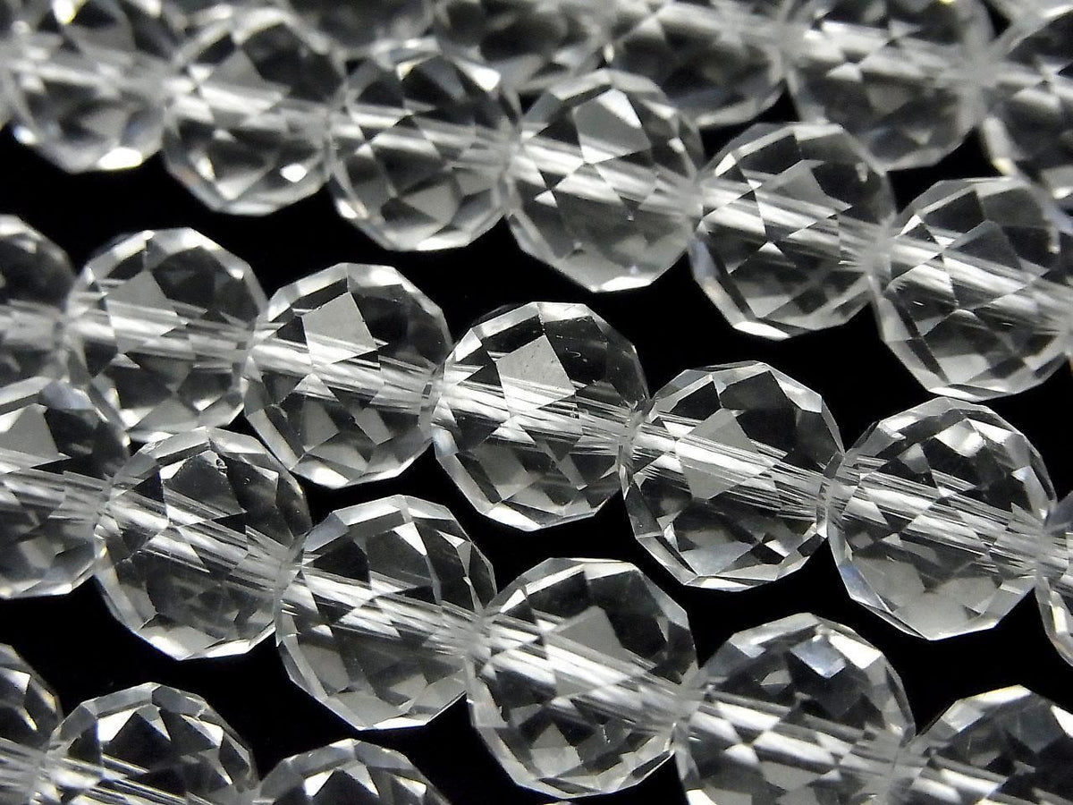 Crystal (Fused Quartz) AAA Semi Round Cut - Faceted Button Rondelle 9.5x9.5x8mm 1strand beads (approx. 15inch/36cm) High Quality!
