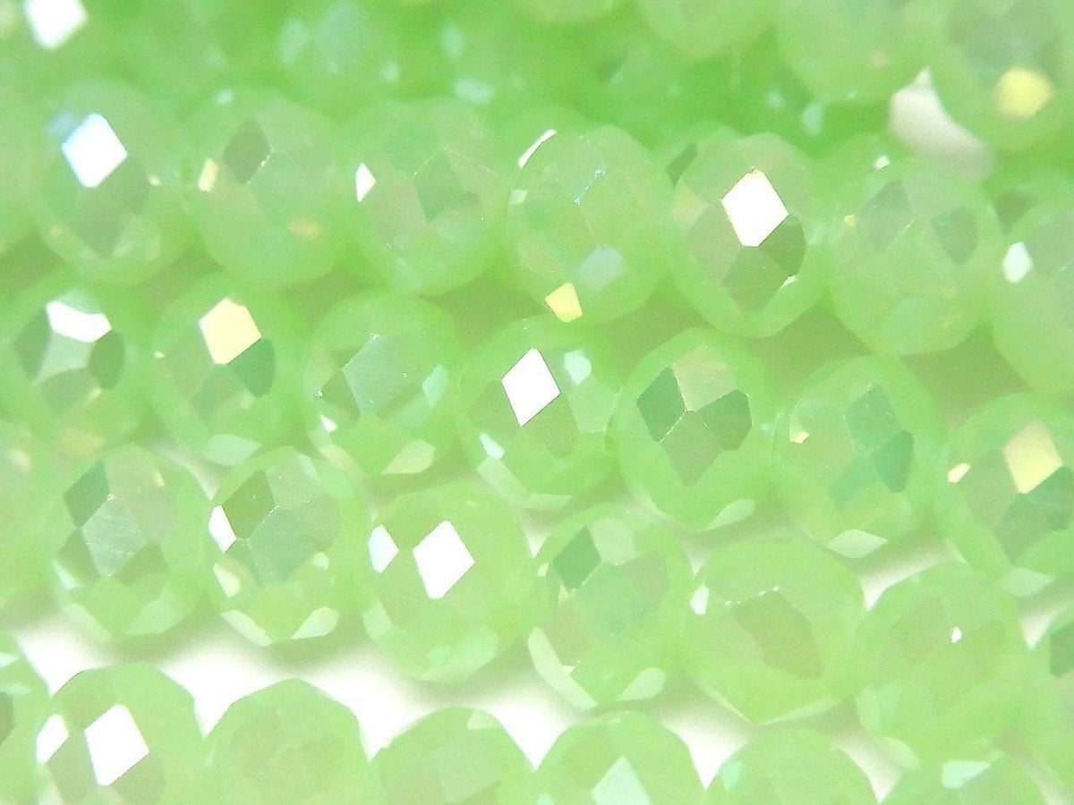 Glass Beads Faceted Button Rondelle 7.5x7.5x6mm Milky Green Silver-AB 1strand beads (approx. 14inch/35cm)