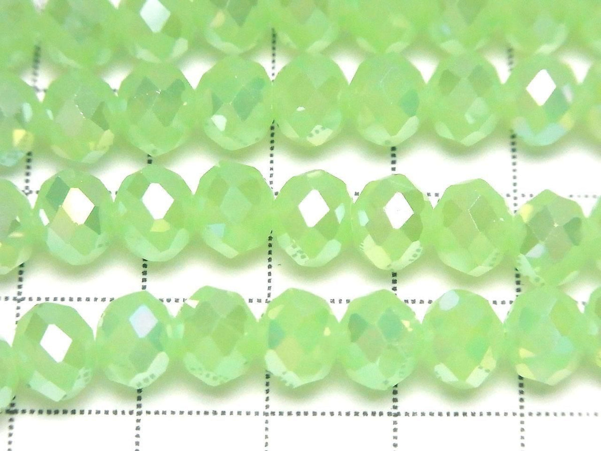 Glass Beads Faceted Button Rondelle 7.5x7.5x6mm Milky Green Silver-AB 1strand beads (approx. 14inch/35cm)
