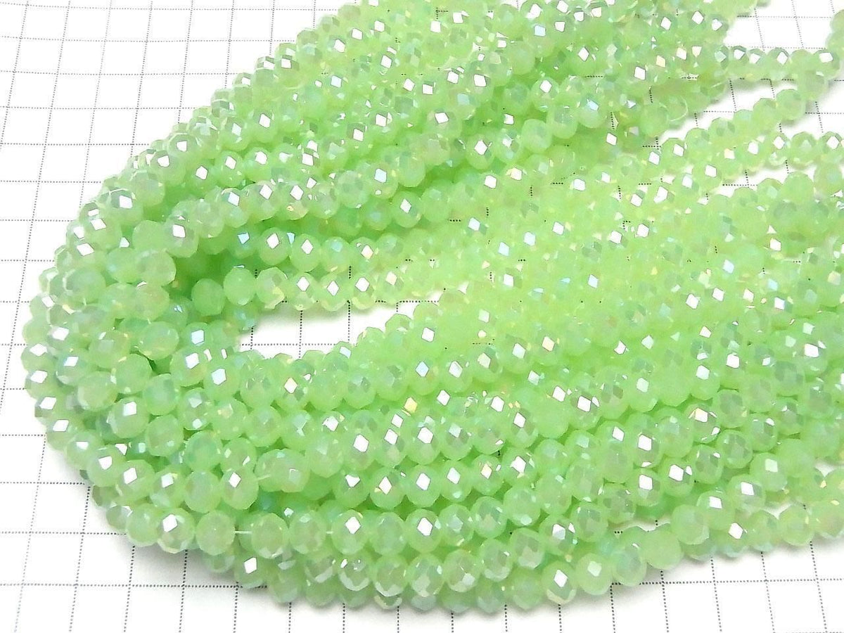 Glass Beads Faceted Button Rondelle 7.5x7.5x6mm Milky Green Silver-AB 1strand beads (approx. 14inch/35cm)