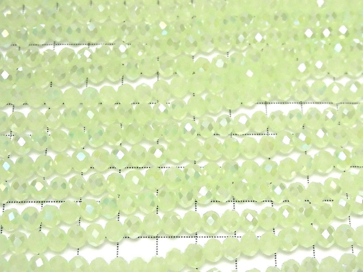 Glass Beads Faceted Button Rondelle 6x6x4.5mm Milky Green Silver-AB 1strand beads (approx. 15inch/37cm)