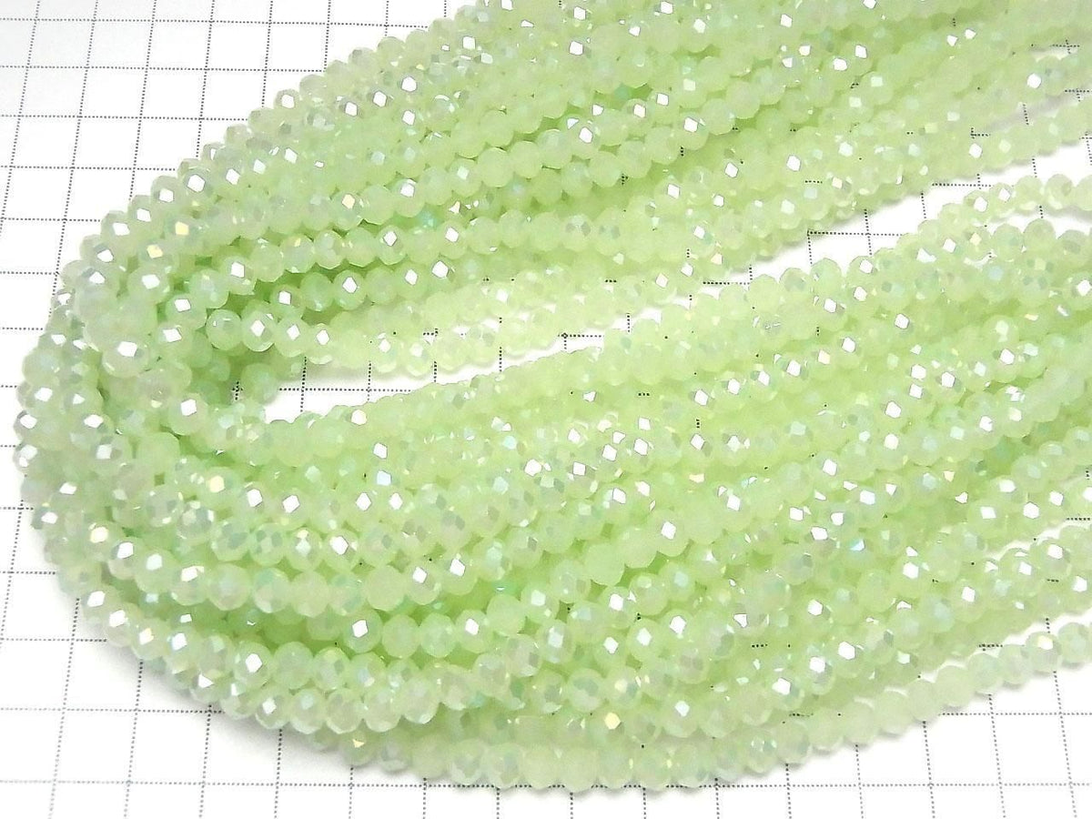 Glass Beads Faceted Button Rondelle 6x6x4.5mm Milky Green Silver-AB 1strand beads (approx. 15inch/37cm)