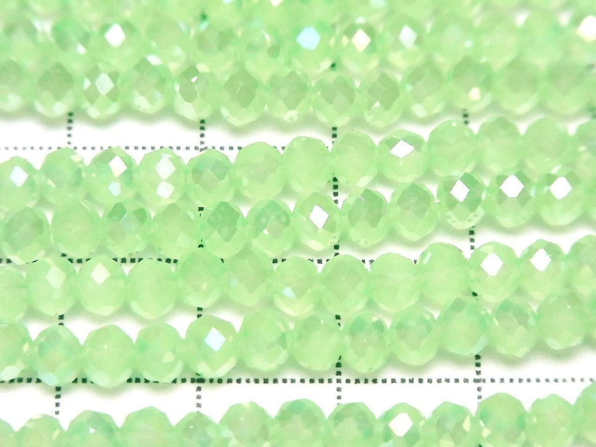 Glass Beads Faceted Button Rondelle 4x4x3mm Milky Green Silver-AB 1strand beads (approx. 14inch/35cm)