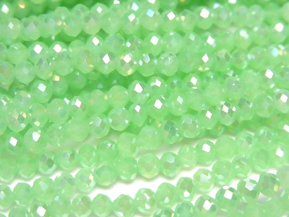 Glass Beads Faceted Button Rondelle 3.5x3.5x2.5mm Milky Green Silver-AB 1strand beads (approx. 12inch/29cm)