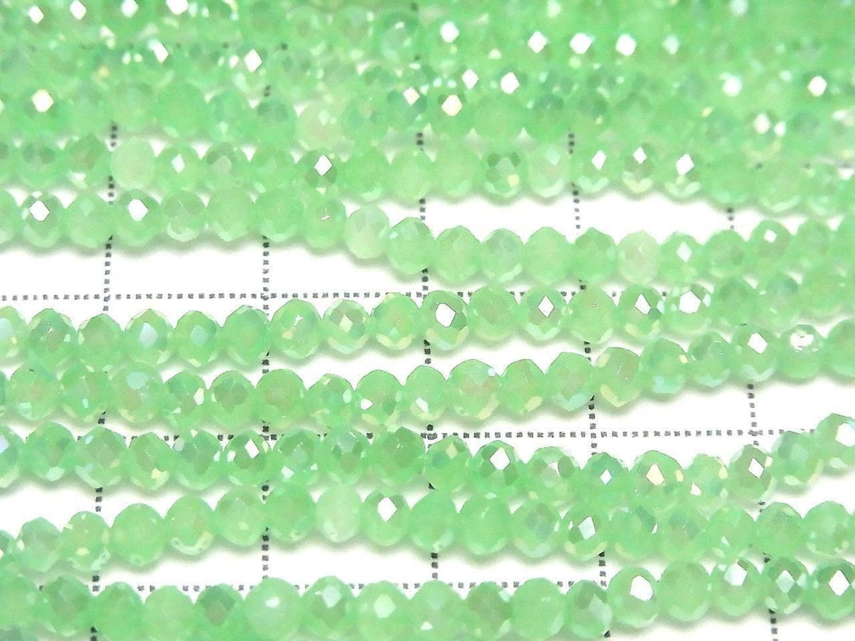 Glass Beads Faceted Button Rondelle 3.5x3.5x2.5mm Milky Green Silver-AB 1strand beads (approx. 12inch/29cm)
