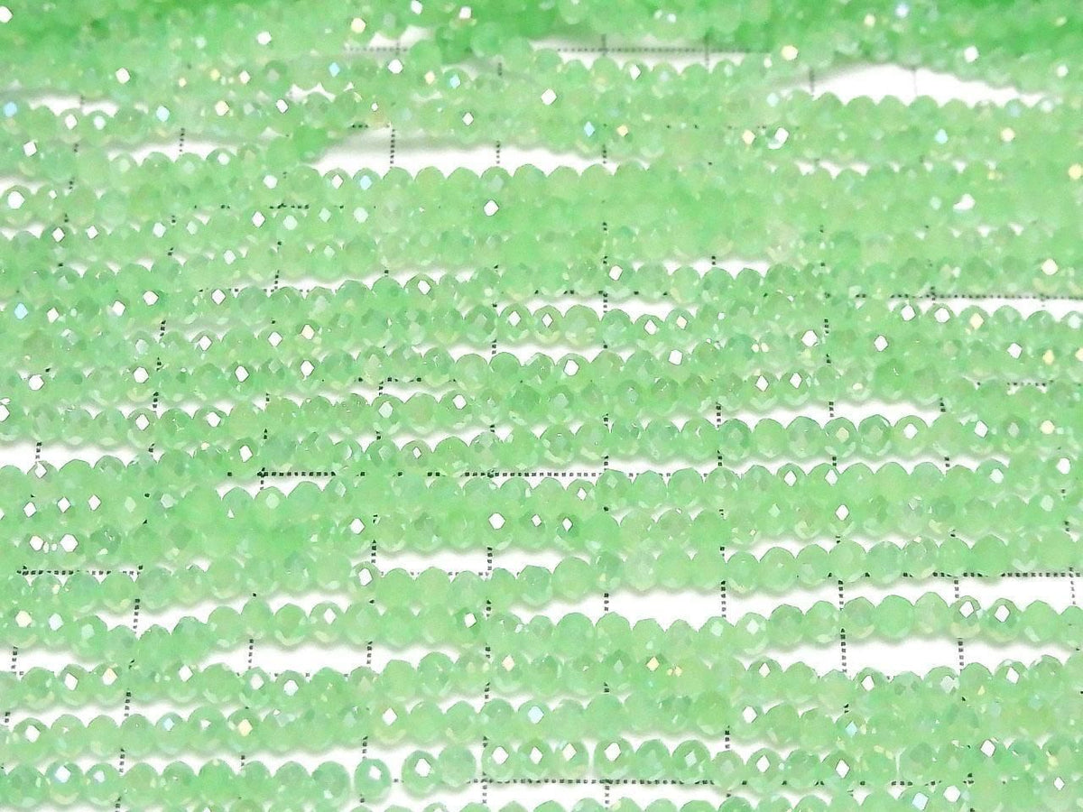 Glass Beads Faceted Button Rondelle 3.5x3.5x2.5mm Milky Green Silver-AB 1strand beads (approx. 12inch/29cm)