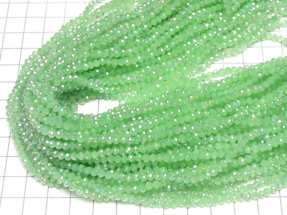 Glass Beads Faceted Button Rondelle 3.5x3.5x2.5mm Milky Green Silver-AB 1strand beads (approx. 12inch/29cm)