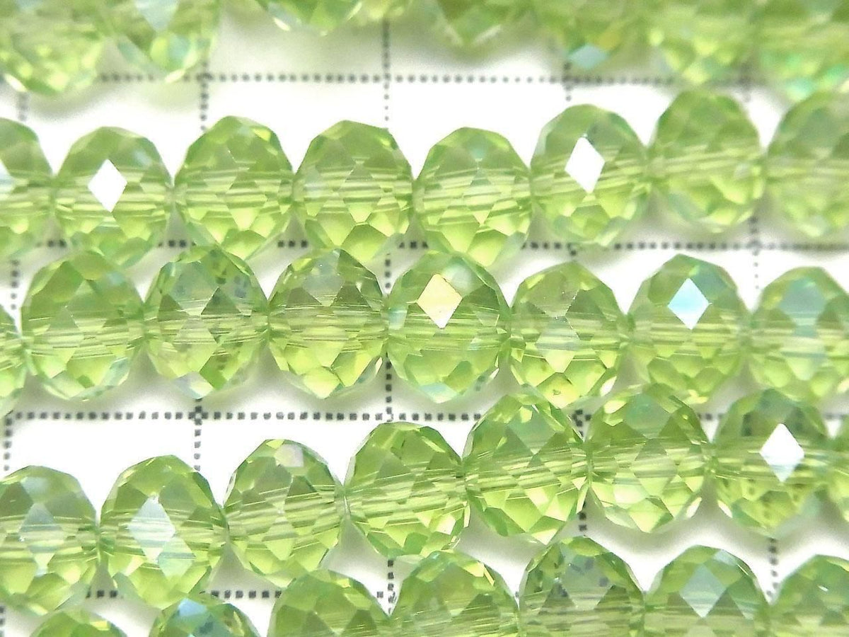 Glass Beads Faceted Button Rondelle 7.5x7.5x6mm Clear Green Silver-AB 1strand beads (approx. 14inch/34cm)