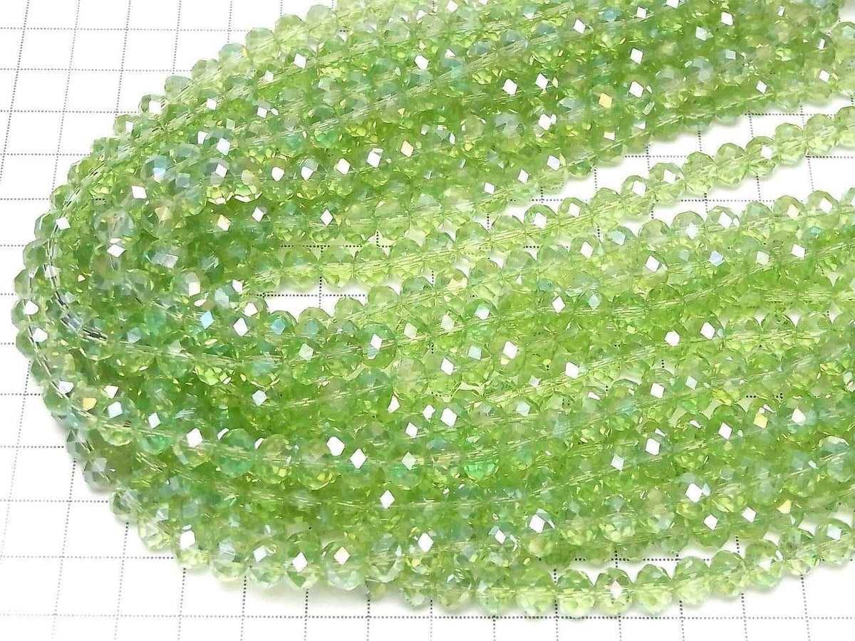 Glass Beads Faceted Button Rondelle 7.5x7.5x6mm Clear Green Silver-AB 1strand beads (approx. 14inch/34cm)