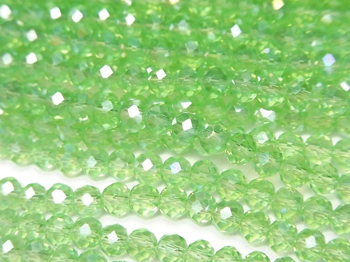 Glass Beads Faceted Button Rondelle 4x4x3mm Clear Green Silver-AB 1strand beads (approx. 15inch/37cm)