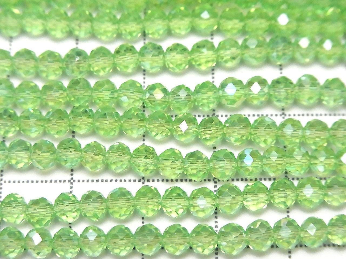 Glass Beads Faceted Button Rondelle 4x4x3mm Clear Green Silver-AB 1strand beads (approx. 15inch/37cm)