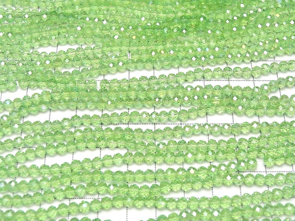Glass Beads Faceted Button Rondelle 4x4x3mm Clear Green Silver-AB 1strand beads (approx. 15inch/37cm)