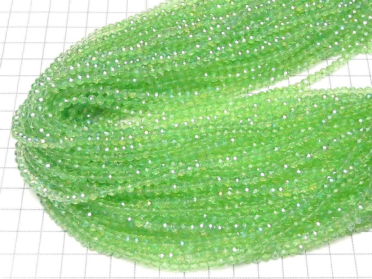 Glass Beads Faceted Button Rondelle 4x4x3mm Clear Green Silver-AB 1strand beads (approx. 15inch/37cm)