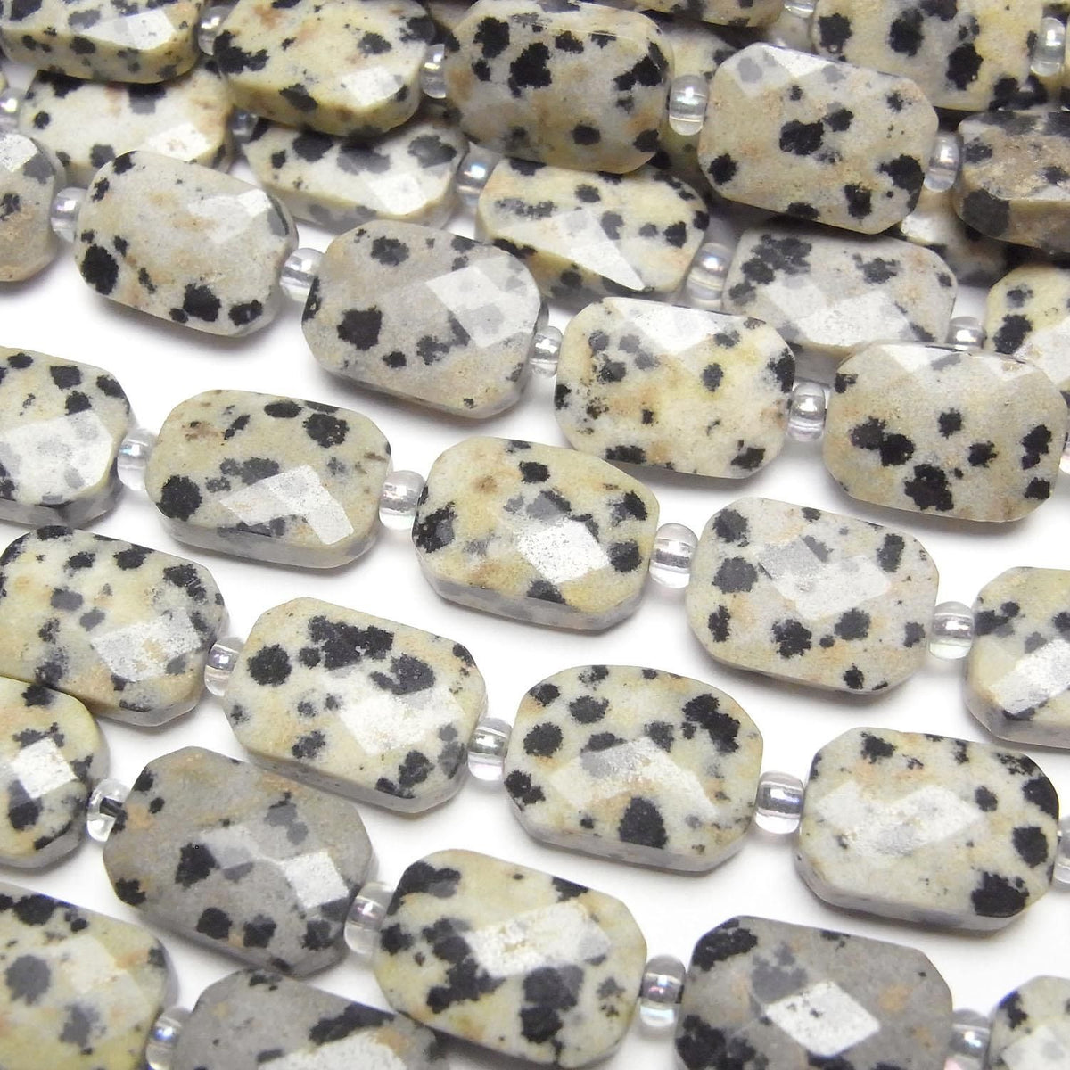 Dalmatian Jasper Faceted Rectangle 12x8mm half or 1strand beads (approx. 14 inches/34 cm)