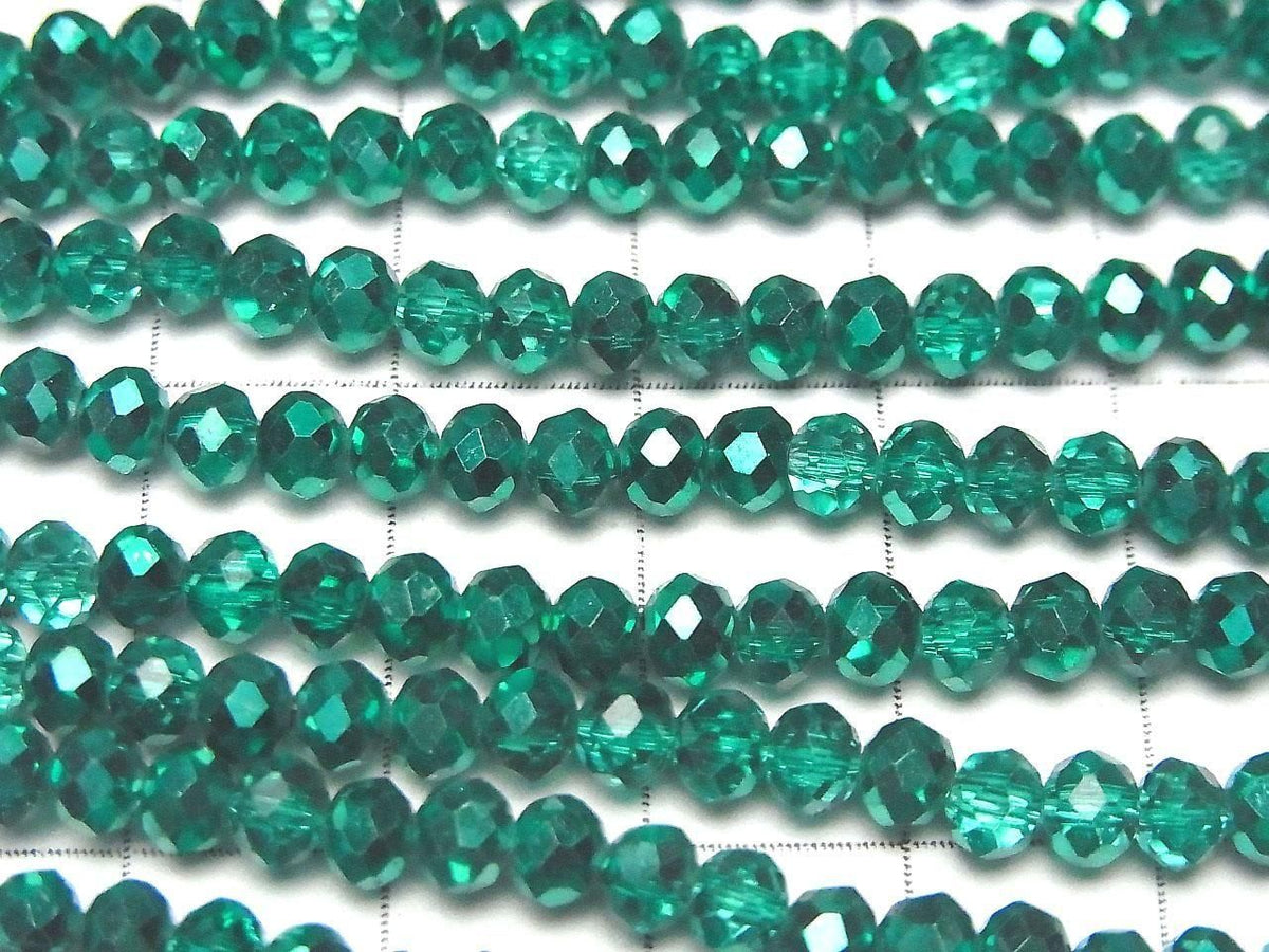 Glass Beads Faceted Button Rondelle 4x4x3mm Blue-Green Half-Coated 1strand beads (approx. 15inch/38cm)