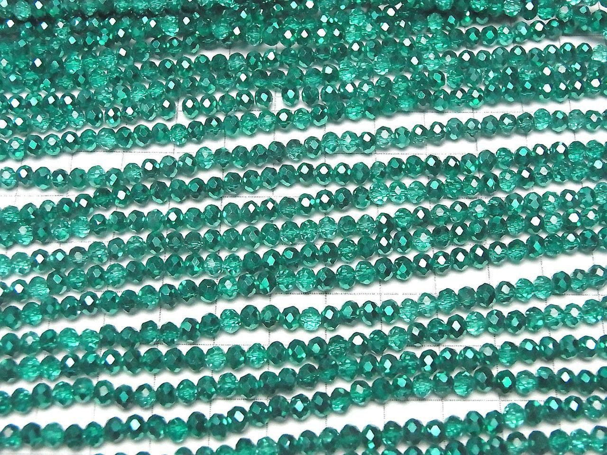 Glass Beads Faceted Button Rondelle 4x4x3mm Blue-Green Half-Coated 1strand beads (approx. 15inch/38cm)