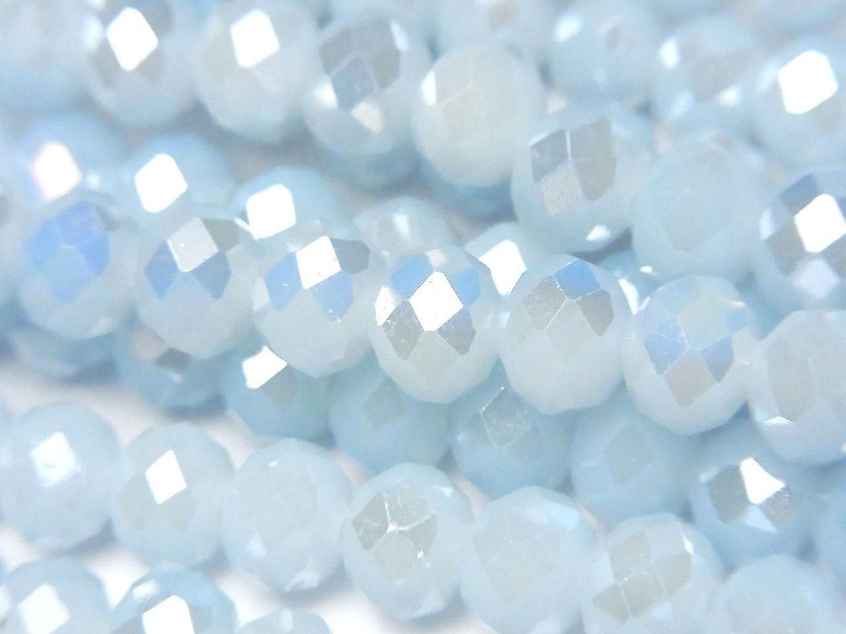 Glass Beads Faceted Button Rondelle 7.5x7.5x6mm Milky Blue Silver-AB 1strand beads (approx. 14inch/35cm)
