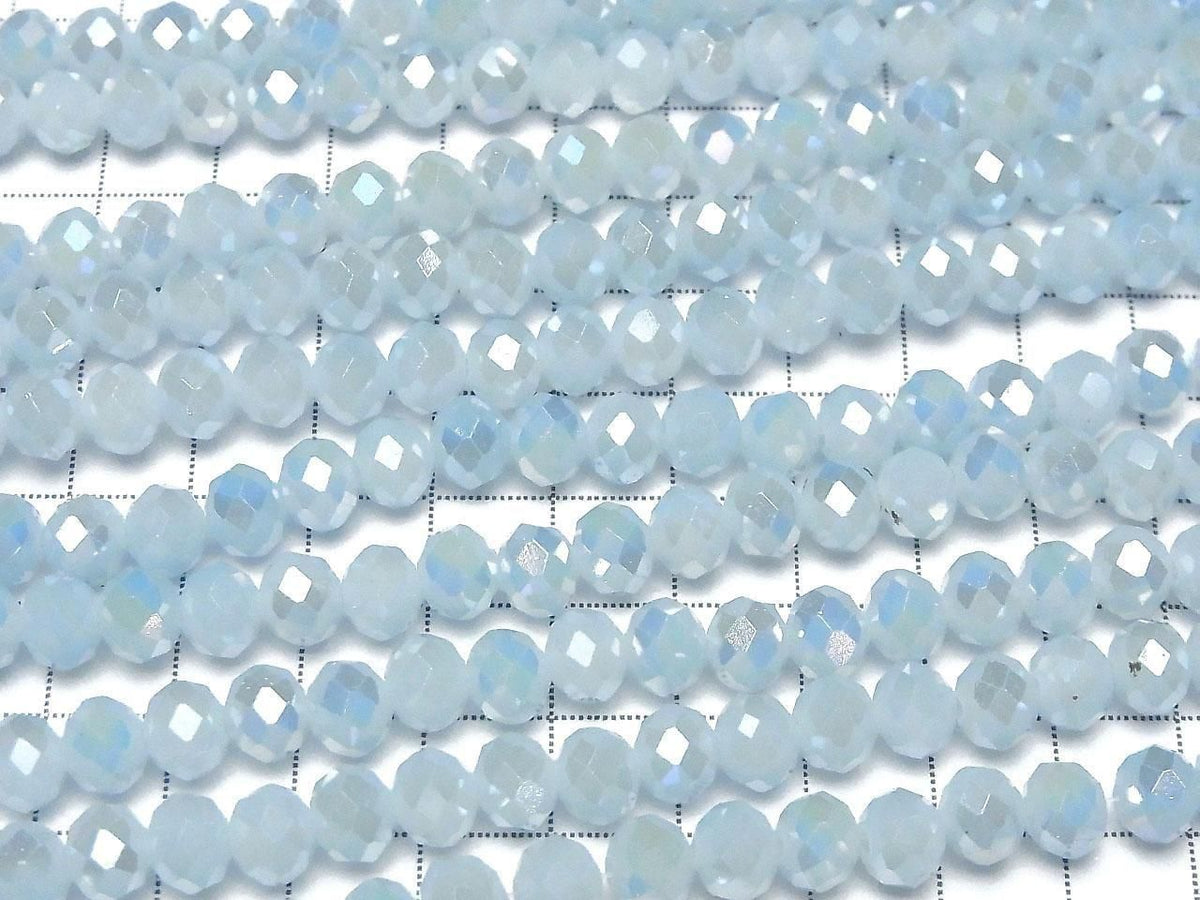 Glass Beads Faceted Button Rondelle 7.5x7.5x6mm Milky Blue Silver-AB 1strand beads (approx. 14inch/35cm)