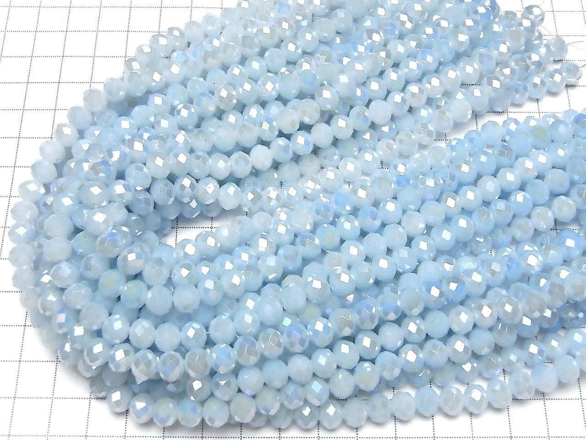 Glass Beads Faceted Button Rondelle 7.5x7.5x6mm Milky Blue Silver-AB 1strand beads (approx. 14inch/35cm)