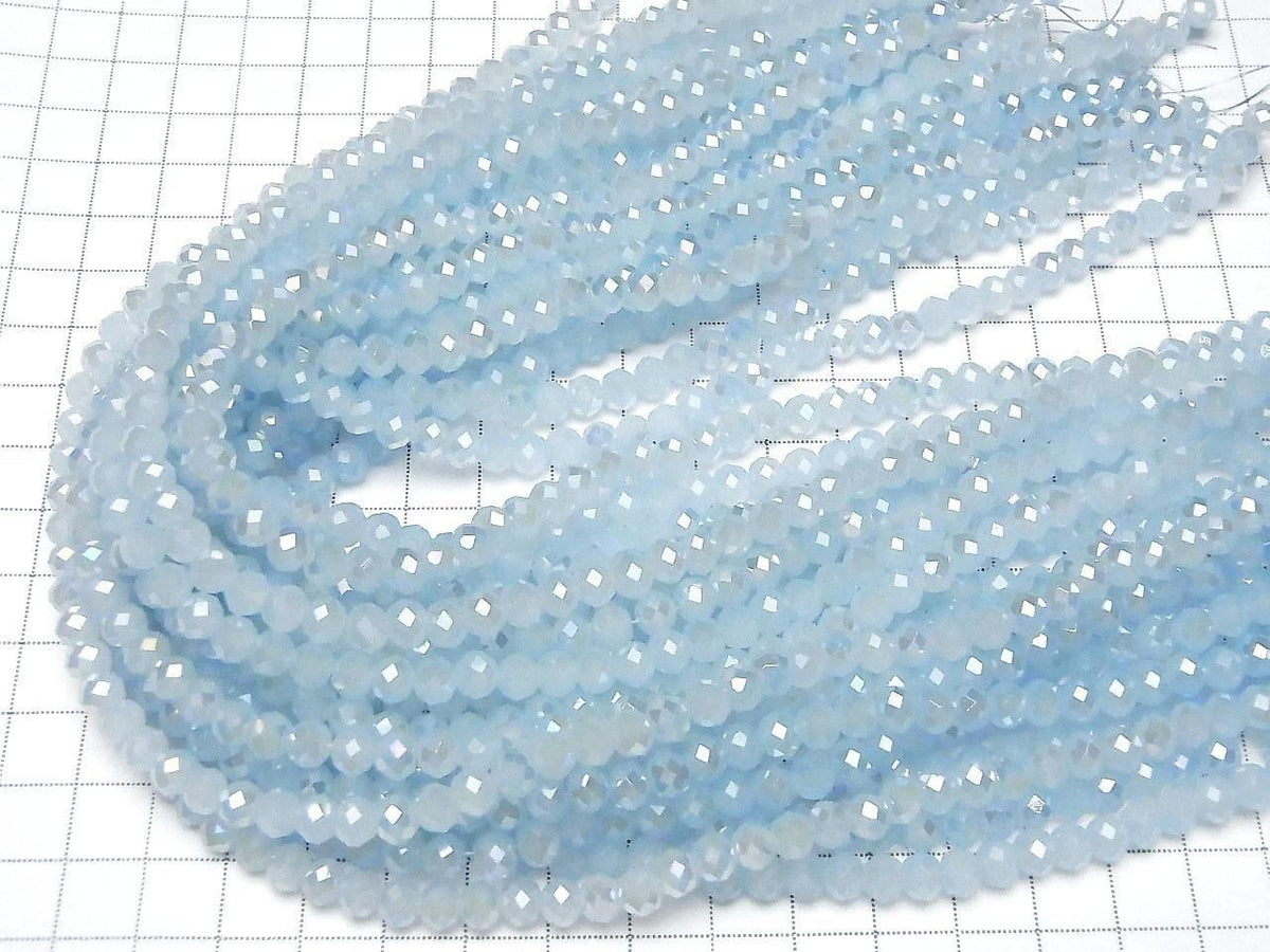 Glass Beads Faceted Button Rondelle 6x6x4.5mm Milky Blue Silver-AB 1strand beads (approx. 15inch/36cm)
