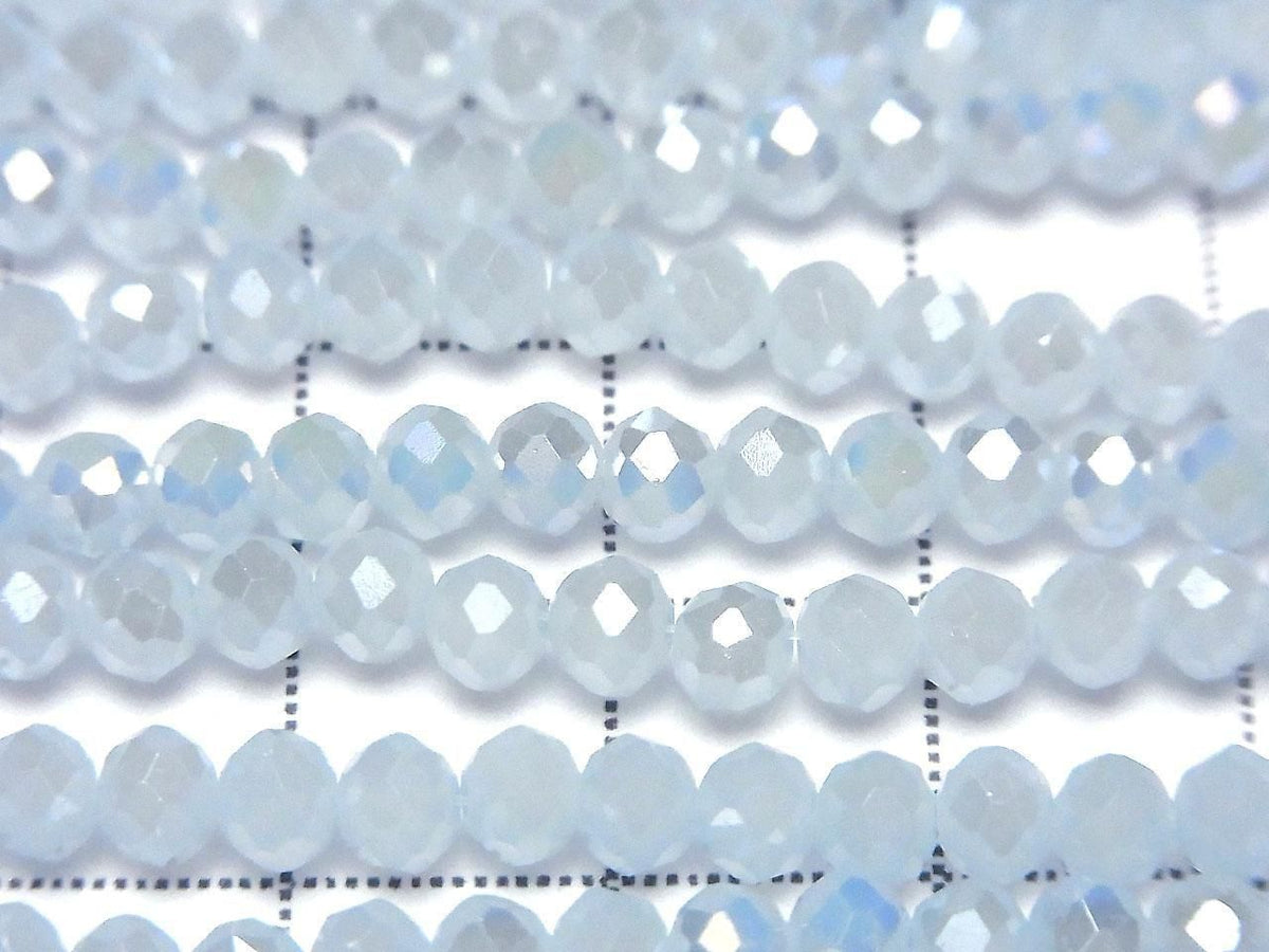 Glass Beads Faceted Button Rondelle 4x4x3.5mm Milky Blue Silver-AB 1strand beads (approx. 14inch/35cm)