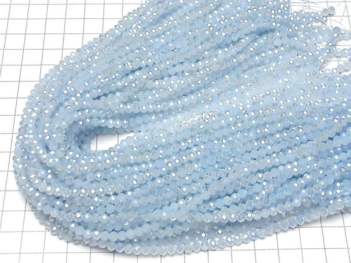 Glass Beads Faceted Button Rondelle 4x4x3.5mm Milky Blue Silver-AB 1strand beads (approx. 14inch/35cm)
