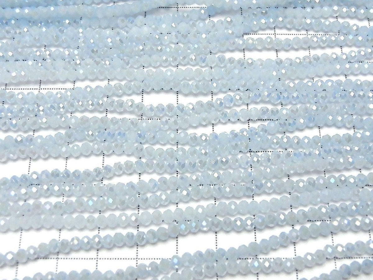 Glass Beads Faceted Button Rondelle 3.5x3.5x2.5mm Milky Blue Silver-AB 1strand beads (approx. 12inch/30cm)