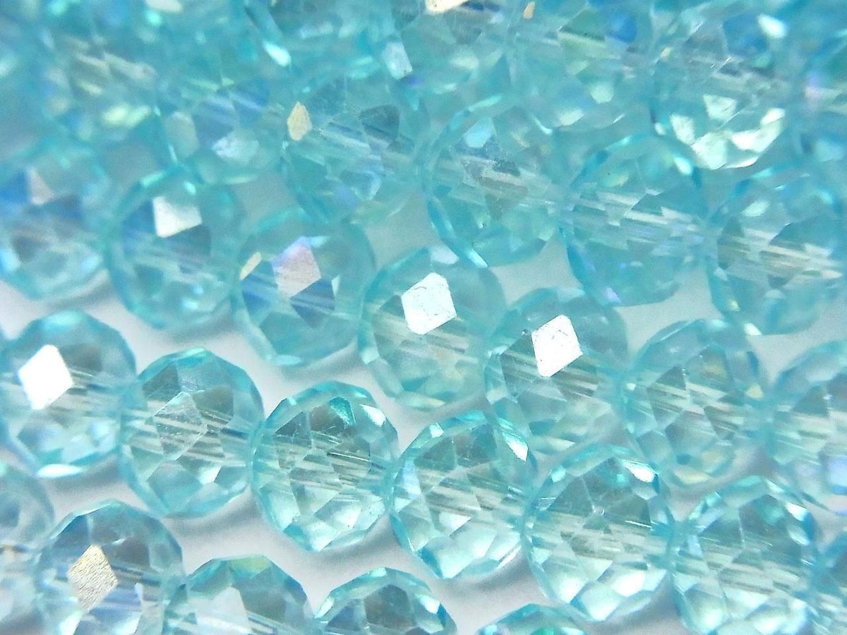 Glass Beads Faceted Button Rondelle 7.5x7.5x6mm Clear Blue Silver-AB 1strand beads (approx. 14inch/35cm)