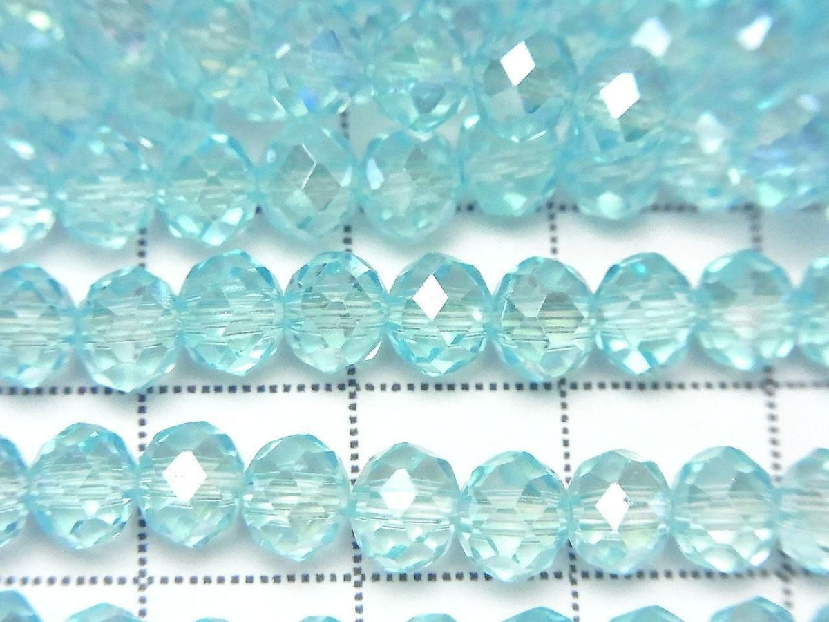 Glass Beads Faceted Button Rondelle 6x6x4.5mm Clear Blue Silver-AB 1strand beads (approx. 15inch/36cm)