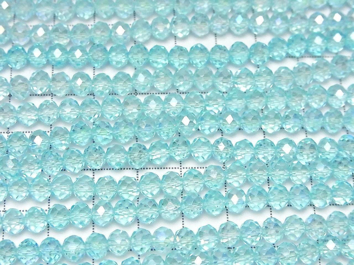 Glass Beads Faceted Button Rondelle 6x6x4.5mm Clear Blue Silver-AB 1strand beads (approx. 15inch/36cm)