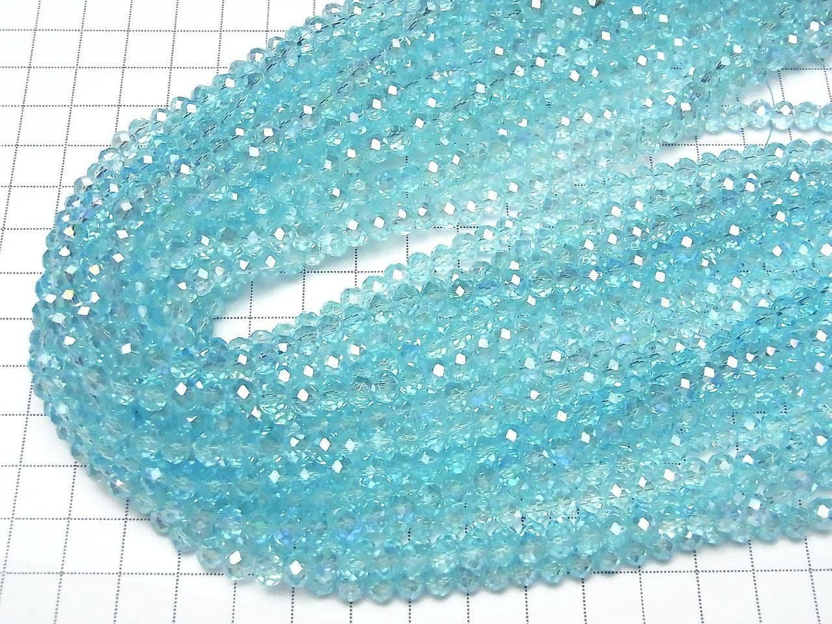 Glass Beads Faceted Button Rondelle 6x6x4.5mm Clear Blue Silver-AB 1strand beads (approx. 15inch/36cm)