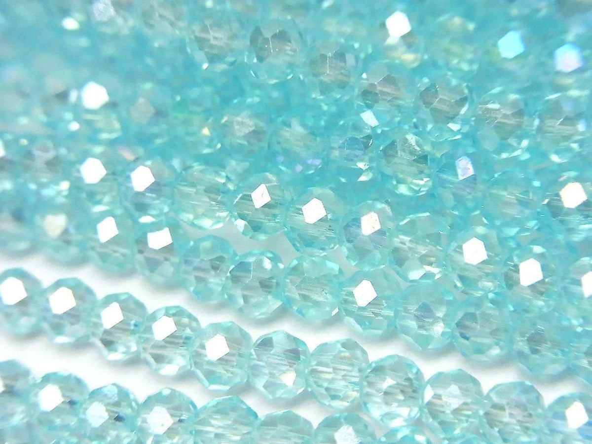 Glass Beads Faceted Button Rondelle 4x4x3mm Clear Blue Silver-AB 1strand beads (approx. 15inch/36cm)