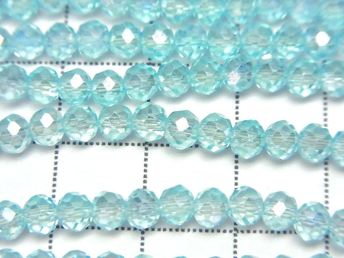 Glass Beads Faceted Button Rondelle 4x4x3mm Clear Blue Silver-AB 1strand beads (approx. 15inch/36cm)