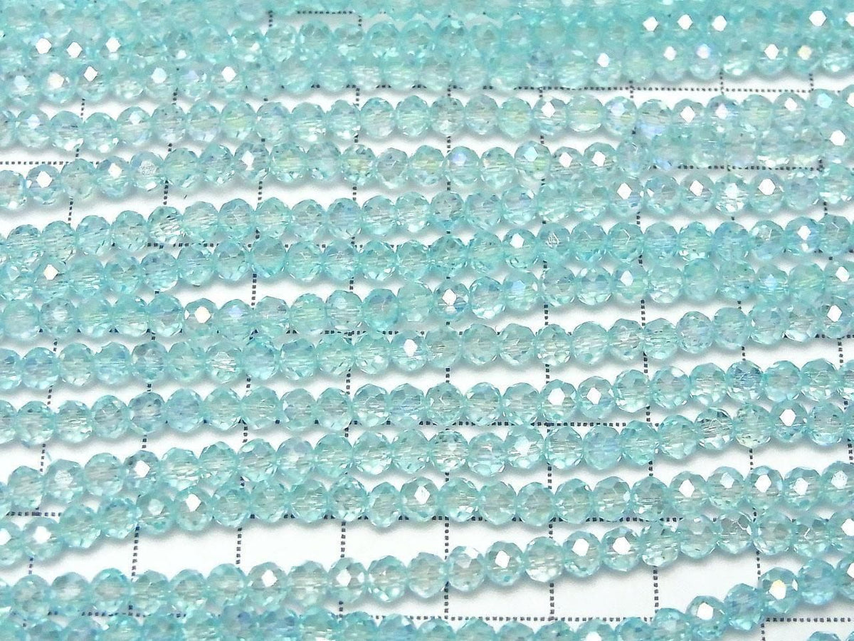 Glass Beads Faceted Button Rondelle 4x4x3mm Clear Blue Silver-AB 1strand beads (approx. 15inch/36cm)