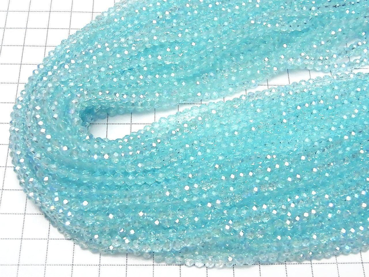 Glass Beads Faceted Button Rondelle 4x4x3mm Clear Blue Silver-AB 1strand beads (approx. 15inch/36cm)