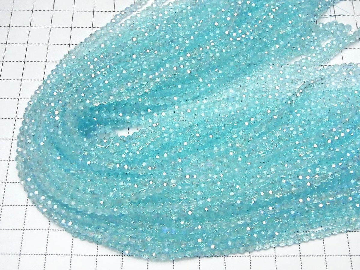 Glass Beads Faceted Button Rondelle 3.5x3.5x3mm Clear Blue Silver-AB 1strand beads (approx. 12inch/29cm)