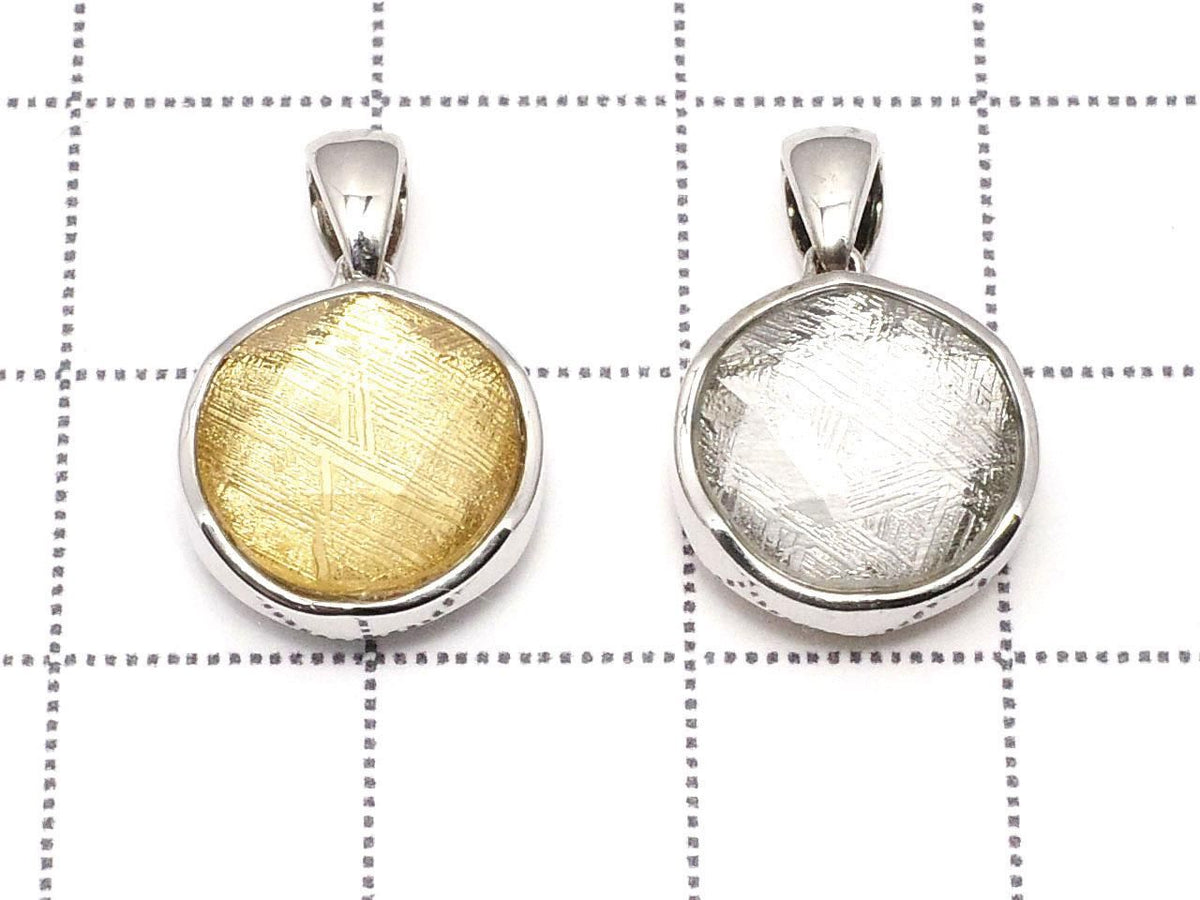 Meteorite (Muonionalusta) Pendant Both Sides Finished 12mm Silver & Yellow Gold Silver925 1pc