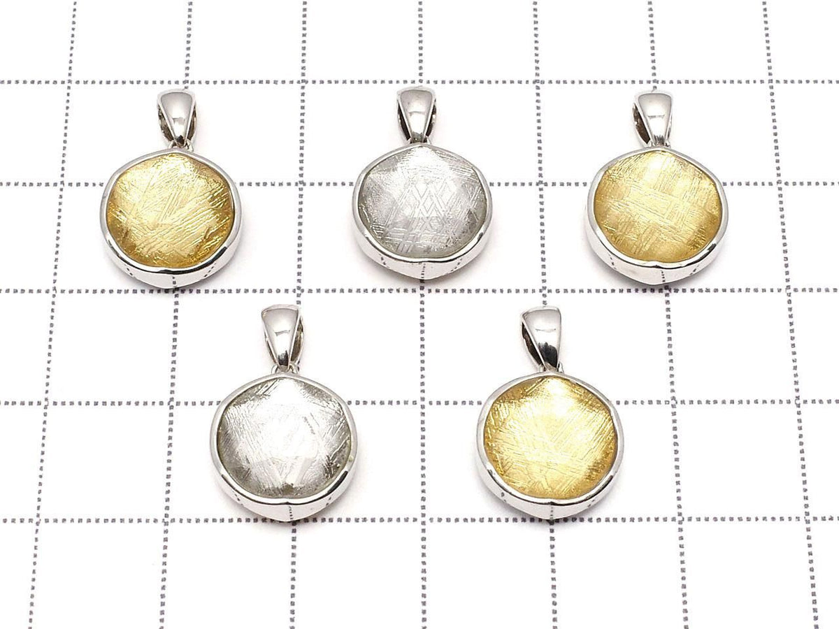 Meteorite (Muonionalusta) Pendant Both Sides Finished 12mm Silver & Yellow Gold Silver925 1pc