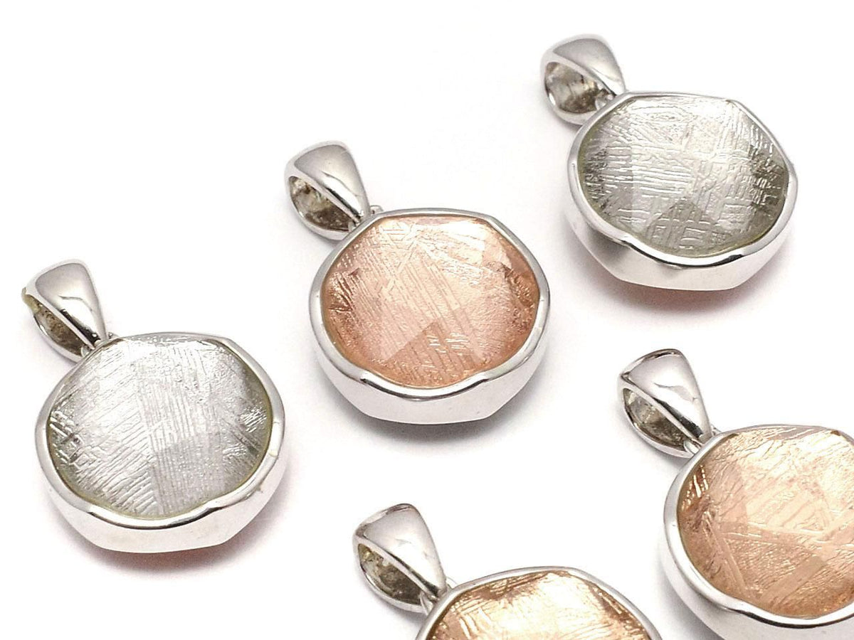 Meteorite (Muonionalusta) Pendant Both Sides Finished 12mm Silver & Pink Gold Silver925 1pc