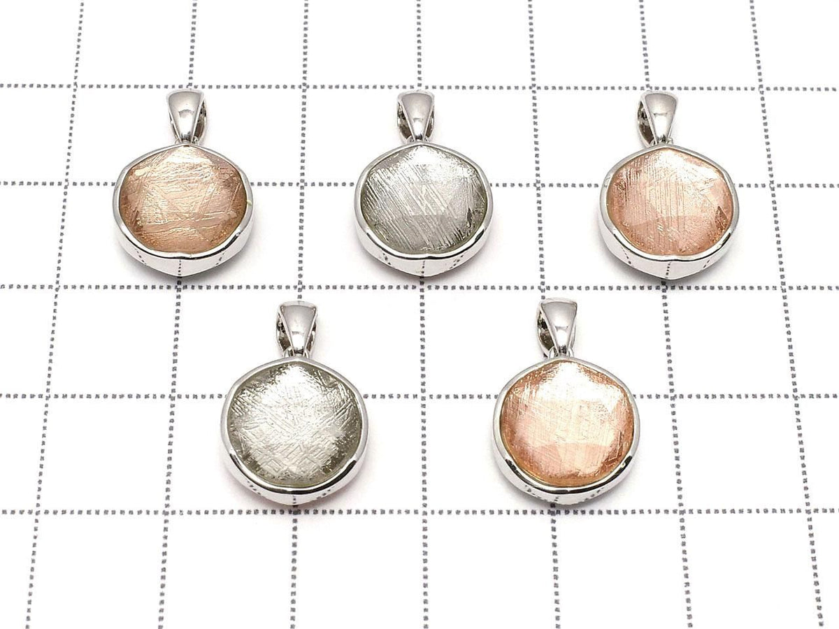 Meteorite (Muonionalusta) Pendant Both Sides Finished 12mm Silver & Pink Gold Silver925 1pc