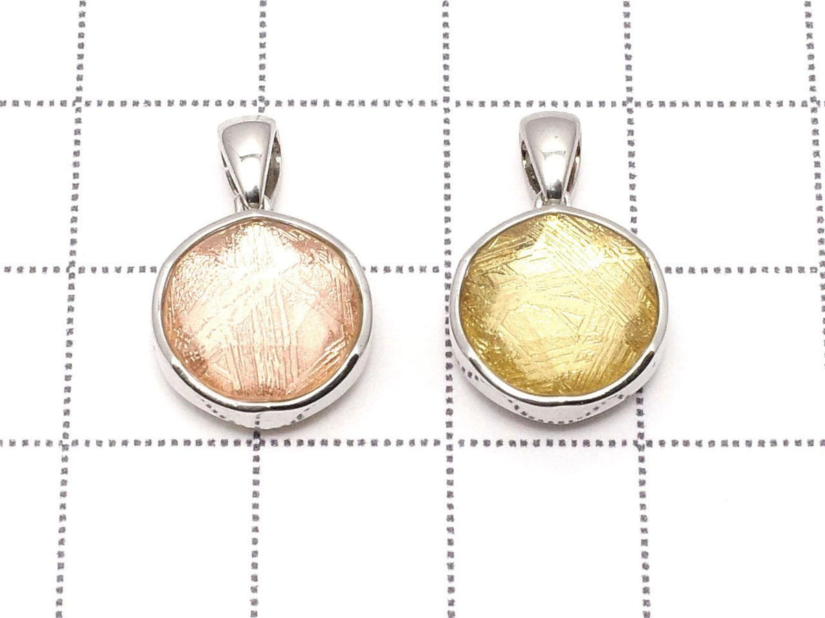 Meteorite (Muonionalusta) Pendant Both Sides Finished 12mm Pink Gold & Yellow Gold Sterling Silver 925 1pc